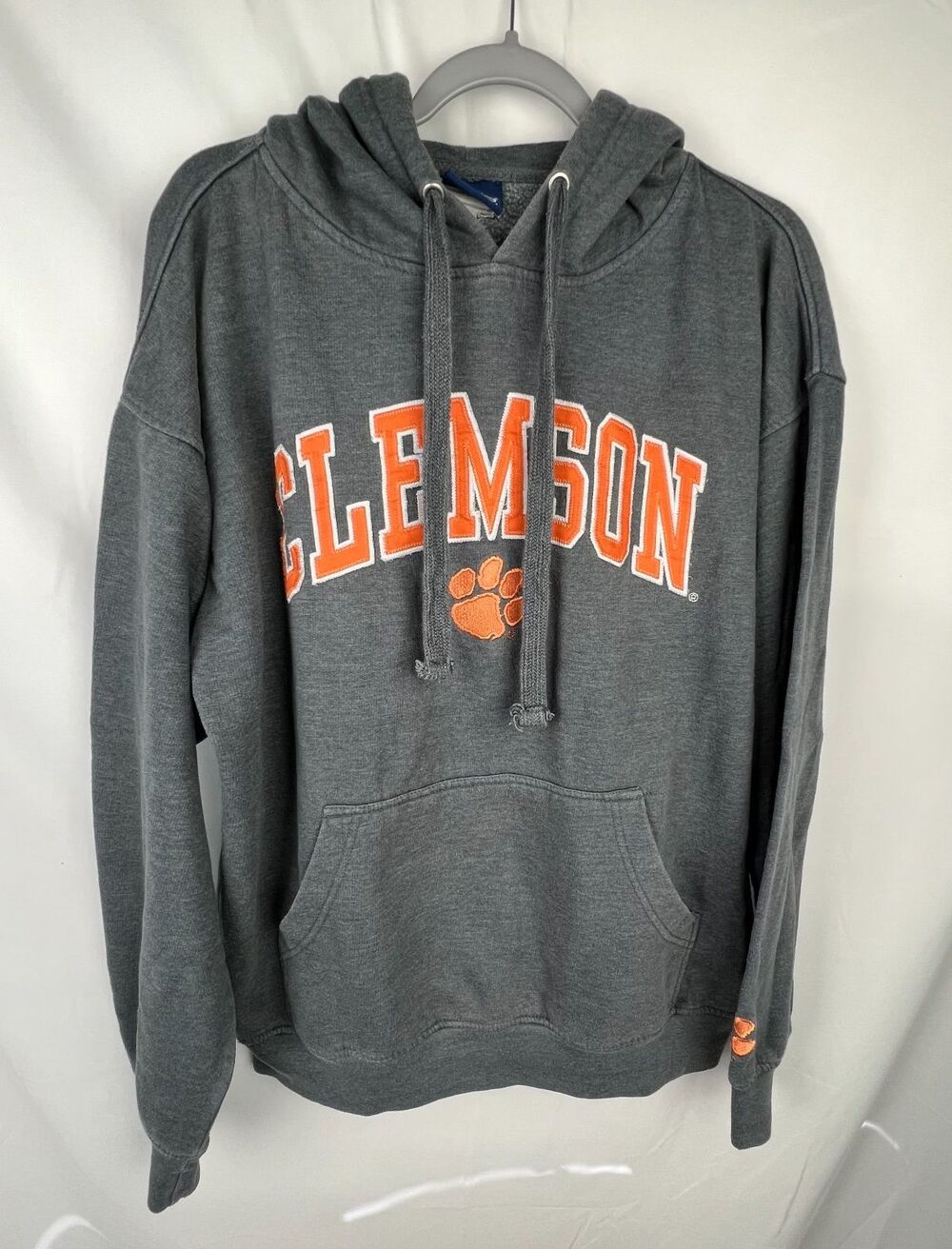VTG Old Varsity Clemson Tigers Hoodie Gray Orange Embroidered College Pullover